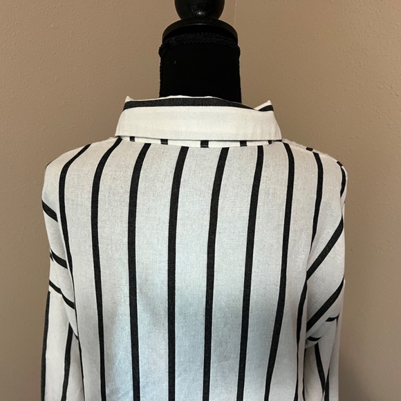 LULUS Amelia Dawn Off-White Striped Long Sleeve Button-Up Top (Size M) - Picture 8 of 16